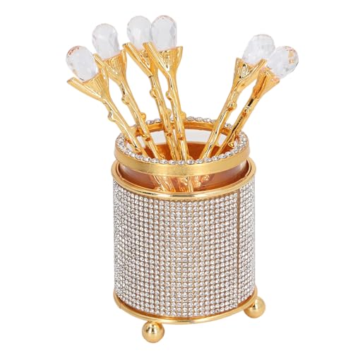 Kaffeelöffel Set Gold Dessertlöffel Set mit Halter 6pcs Mini Tea Löffel zum Rühren des Mischens Zucker Ice Cream Kuchen Küche Esszinklegungsglas Strass Strass von plplaaoo