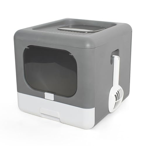 Katzenstrauderschachtel geschlossene geruchslose Faltbare Antispritzung mit Schaufel Zwei Türen Kitty Toilette für große kleine Katzen Premium PP Material 40x4x39cm (Grau) von plplaaoo