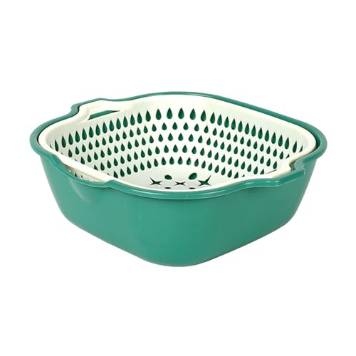 Küche Colander Bowl Doppelschicht verdickte Kunststoff Gemüse Obst Waschkorb Sieb Abflussbecken Set für Küchengeschirrspülfilter Wasser M Größe 19.5 x 17,5 x 7 cm l Größe 20x20.5 (Mittelgrünes Weiß) von plplaaoo