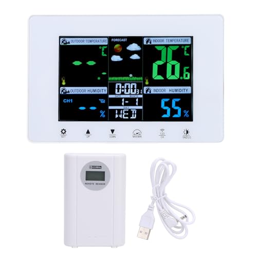 Meteorologisches Uhren Thermometer mit Digitales Wetter mit Atomtaktfarbe LCD -Anzeige Temperaturfeuchtigkeit Monitor für Garage Home Office ABS von plplaaoo