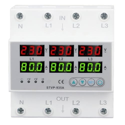 Over unter Spannungsschutz 80A 3 Phase Auto Reset Spannungsspannungsvorrichtung DIN Rail Voltmeter Amperemeter AC220V AC380V für industrielle kommerzielle elektrische Systeme von plplaaoo
