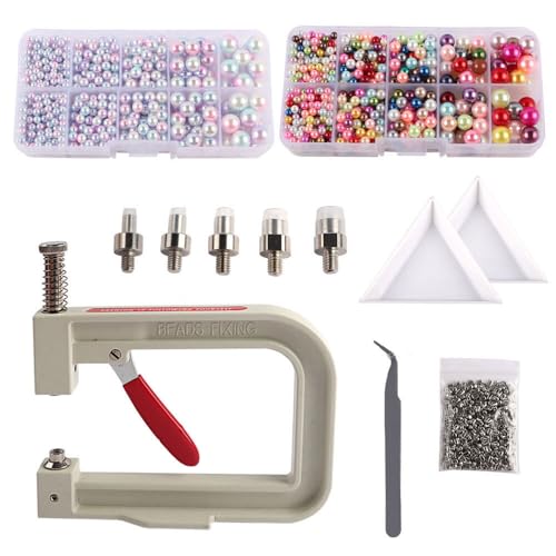 Perleneinstellungsmaschine Perlenperlen DIY Accessoires Professionelles Handbuch Runde Perlenfixierwerkzeug mit 525 PCs 8mm Perlen 5 Modellköpfe für Hüte Schuhe Kleidung Taschen von plplaaoo