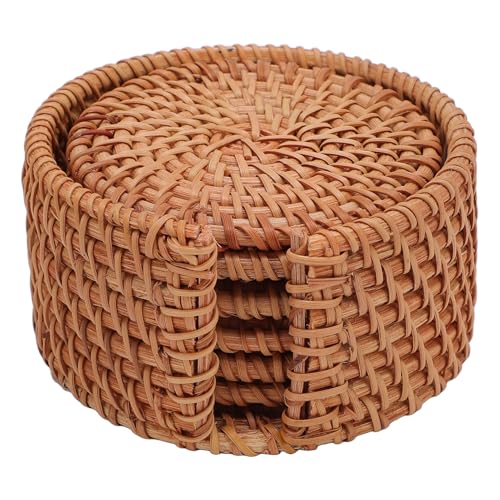 Rattan Coasters Set von 6 mit Halter handgewebe von plplaaoo