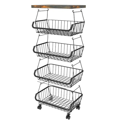 Rotierender Aufbewahrung skorb mit Rädern und Top-Tisch mehrstufiger Metalldraht-Obstgemüse-Organizer-Warenkorb für Heim küche Robuste rostfreie Kohlenstoffstahl-Faserplatte 4 (5 Schichtengröße: von plplaaoo