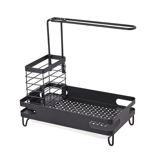 Spülenlagerständer Arbeitsplatte Regal Stürze Waschbecken Rack Trocknen Ragschwamm Abflussregal für Küchenorganisator Kohlenstoffstahl (Schwarz) von plplaaoo
