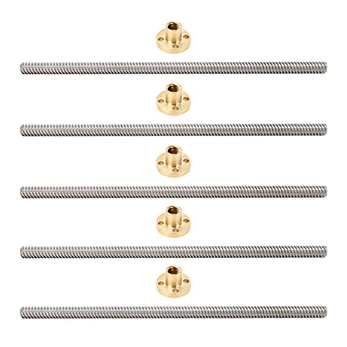 T8 Bleischraube Edelstahl Lineare Bewegungsschraubenstange 8mm Durchmesser 2 mm Stang 200 mm Länge mit Messingmutter für 3D -Drucker -CNC -Maschinengravurmaschine von plplaaoo