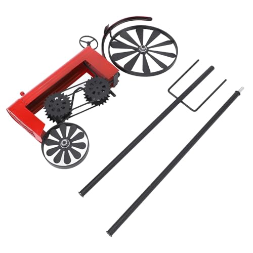 Traktorwindspinner Vintage Rustikaler Garten handgeschweißte Eisenkonstruktion Kinetische Windmühle Pfahl für Blumenbeete Rasen 68 cm Höhe (Rot) von plplaaoo