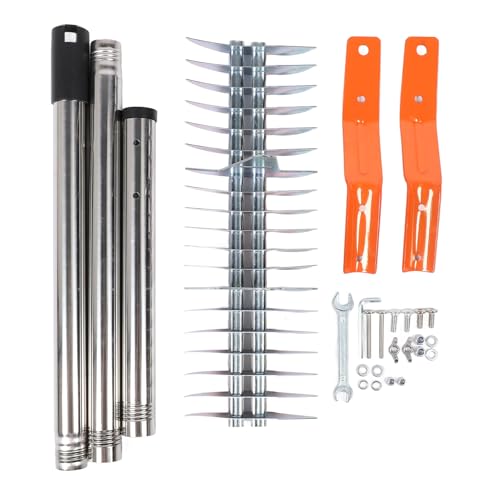 Vertikutierrechen Rasenvertikutierrechen Vertikutierrechen Bodenrechen 14,7 Zoll Kohlenstoffstahl Edelstahl Robuster Vertikutierrechen zum Reinigen von abgestorbenem Gras im Hof (3 Abschnitte) von plplaaoo