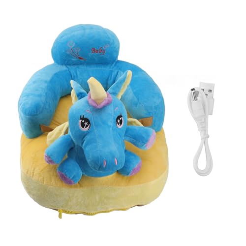 plplaaoo Babyunterstützungs -Sitzsofa weiche Plüsch bequemer Verstellbarer Winkel Bluetooth -Funktion Babysitzstütze für den Innenbereich (Blaues Pferdmuster) von plplaaoo