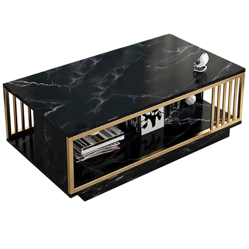 plplaaoo Couchtisch Moderne Metall Rechteckige Mittelmitte mit Goldstahlrahmen und schwarzem Faux -Marmormuster für Wohnzimmer Büro Wohnheimation 120x60x40 cm von plplaaoo