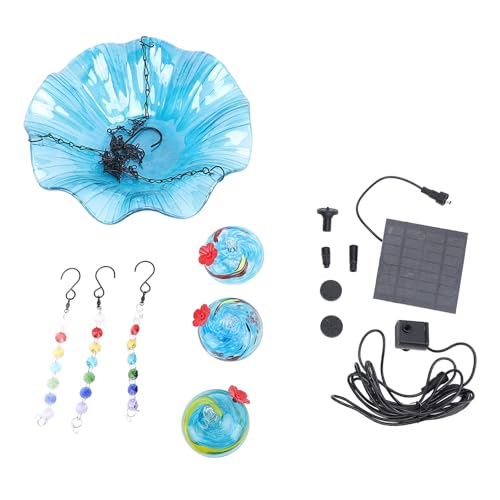 plplaaoo Hängender Solar-Vogelbadbrunnen, Kolibri-Futterspender, 2-in-1, Gartendekor für draußen, mit 3 Futtertöpfen, solarbetriebener Wasserbrunnen für kleine Vögel, Glas, Eisen, plplaaoo Hängender Solar-Vogelbadbrunnen, Kolibri-Futterspender, 2-in-1, Gartendekor für draußen, mit 3 Futtertöpfen, solarbetriebener Wasserbrunnen für kleine Vögel, Glas, Eisen, von plplaaoo