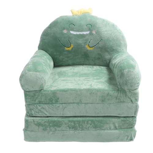 plplaaoo Kids Sofa Kleinkindstuhl Mini Couch Cartoon Grüne Dinosaurier Falten breiter Griff weich atmungsaktiv zum Lesen entspannter Schlafstoffe Schwamm (Falten in Vierteln) von plplaaoo
