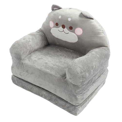 plplaaoo Kinder Klappen Sofa Cartoon Tier Design Weichklappbares Babysofa tragbarer Kleinkindstuhl zum Lesen des Fernsehens entspannen Spielzimmer Grauer Stoffschwamm (Falten in Dritteln) von plplaaoo
