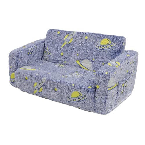 plplaaoo Kinderfaltungssofa leuchten im dunklen Velvet Memory Foam 2 Sitz Abnehmbarer Mantel Kinder lesen Couch zum Lernen (Blau) von plplaaoo