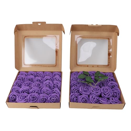 plplaaoo Künstliche Rosen lebensee Ative PE -Schaum -Simulation Blüten Biegbare Stiele für DIY -Blumenstärke Arrangements Home Office Decor 50pcs (Dunkelviolett) von plplaaoo