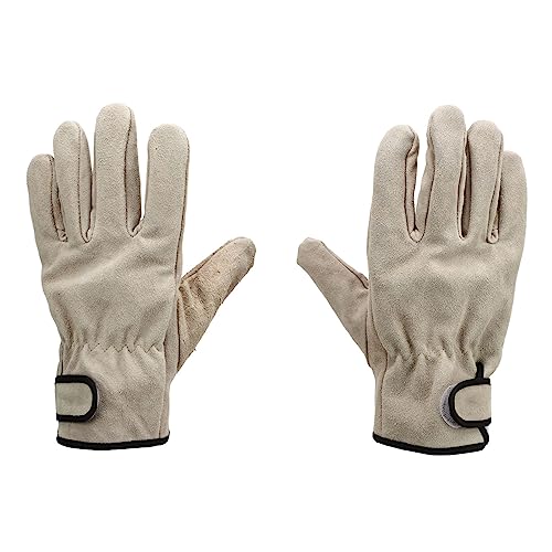 plplaaoo Kuhläppchen -Lederhandschuhe Langlebige Isolationsarbeit Handschuhe für BBQ Camping Schweißschweißen Holz schneiden Gartenmänner Frauen Khaki Farbe 2 Paare von plplaaoo