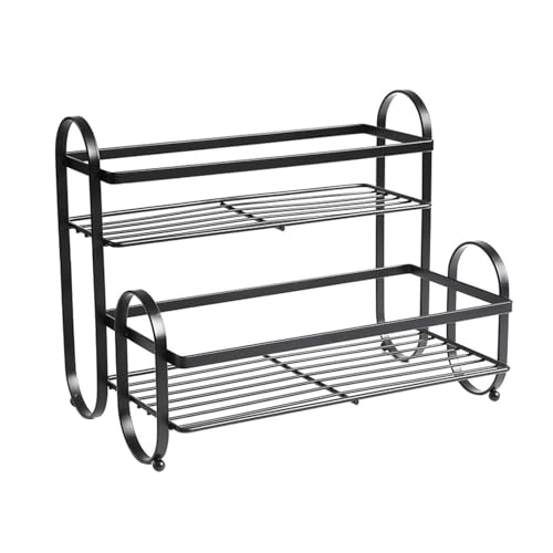 plplaaoo Metal Desktop Storage Rack 2 Tier verhindern Schlupf Multifunktion Metal Eisen Gewürzregal Organizer für Küchenbad (Schwarz) von plplaaoo