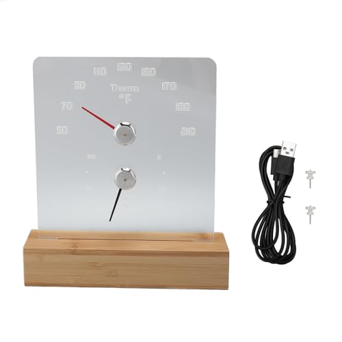 plplaaoo Saunathermometer-Hygrometer, 2-in-1, wandmontierbar, RGB-LED, Holzsockel, Hygrothermograph zur Temperatur- und Feuchtigkeitsmessung in Saunaräumen, Dampfbädern (Fahrenheit 50 ℉ -210 ℉) von plplaaoo