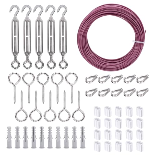 plplaaoo Spannschloss-Drahtspanner-Set, professionelles UV-beständiges Stahlkabel zur Unterstützung von Kletterpflanzen im Garten und zur Außenbeleuchtung, 30,5 m, 2 mm, violett plplaaoo Spannschloss-Drahtspanner-Set, professionelles UV-beständiges Stahlkabel zur Unterstützung von Kletterpflanzen im Garten und zur Außenbeleuchtung, 30,5 m, 2 mm, violett von plplaaoo
