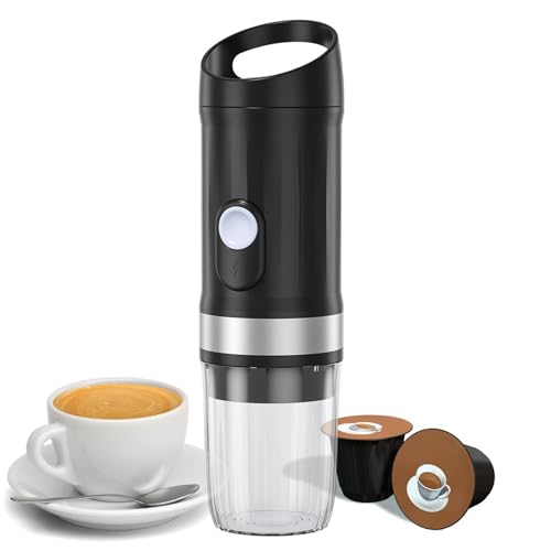 plplaaoo Tragbare elektrische Espresso Kaffeemaschine Schnurlose Wärme und kaltes Gebräu 250 ml Single -Serve -Mini -Kaffeemaschine mit 3in1 Kaffeepulver N -Kapsel DG -Kapsel 20Bar Pump (Schwarz) von plplaaoo