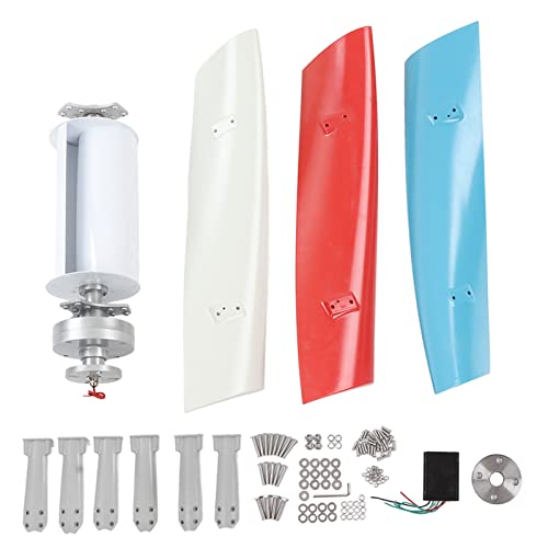 plplaaoo Vertikaler Windturbinengenerator 100W hocheffizientes aerodynamisches Design 3 Klingenwindmühle für den Heimindustriegebrauch weißer rotes Blau 20,9 Zoll Durchmesser (24 V) von plplaaoo