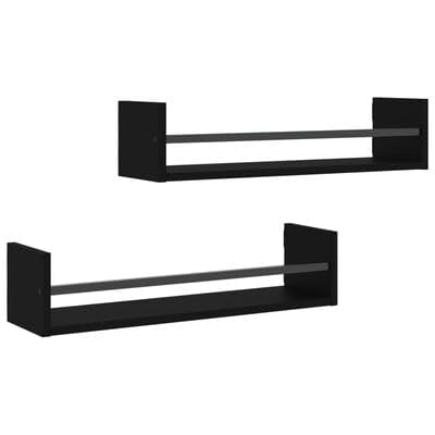 plplaaoo Wandregale mit Stangen 2 STK. Schwarz 60x16x14 cm von plplaaoo