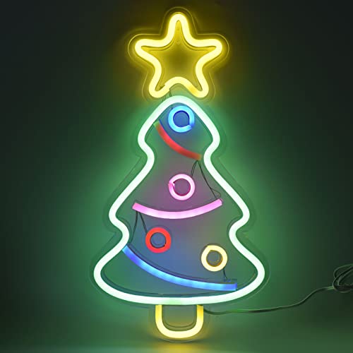 süße Weihnachtsbaum-Form,Weihnachts-Leuchtreklame, dekorative Beleuchtung, Weihnachtsbaum-Neon-Wanddekorationslichter, USB- und batteriebetriebene Neon-LED-Schilder für Weihnachten, Geburtstag, H von plplaaoo