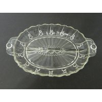 Anchor Hocking Oyster & Pearl Crystal Klarglas Oval Geteilt Relish Dish von pluckylucky