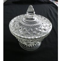 Anchor Hocking Wexford Crystal Covered Candy Dish Vintage Diamant-Muster von pluckylucky