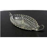 Fostoria American Divided Relish Boot Dish Oval Servier Upgedrehte Massive Griffe von pluckylucky