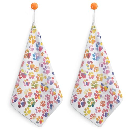 pmoyh Bunte Pfote Handtücher 2 Stück Küche Bad Hand Trockner Dekorative Mikrofaser Bedruckt Handtuch 30x30cm von pmoyh