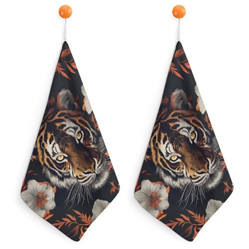 pmoyh Rote Blume Tiger Handtücher 2 Stück Küche Bad Hand Trockner Dekorative Mikrofaser Bedruckt Handtuch 30x30cm von pmoyh