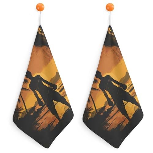 pmoyh Vintage-Muay Thai Handtücher 2 Stück Küche Bad Hand Trockner Dekorative Mikrofaser Bedruckt Handtuch 30x30cm von pmoyh