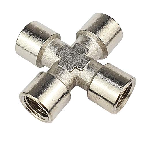 Kreuzstück G 1/4" Innengewinde 16 bar Gewindefitting Messing vernickelt Verbindungsstück Fitting für Druckluft von pneumatik-24.de