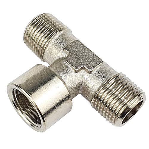 T-Stück R 1/4" Außengewinde - G 1/4" Innengewinde Gewindefitting Messing vernickelt Verbindungsstück Fitting von pneumatik-24.de