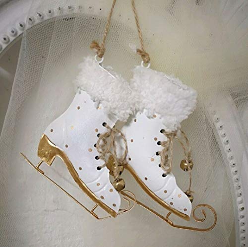 po Schlittschuh Paar Winter Deko Weihnachten Aufhänger Weiss Gold Shabby von po