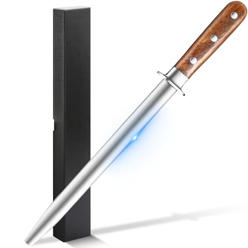 13,7 Zoll Messer Schleifstange, Messer Schleifstange Kohlenstoff Handschärfer Birne Holzgriff & Metall Hand Guard, Schleifen Stahlmesser Schleifstahl mit Geschenkbox von pobowlgarls