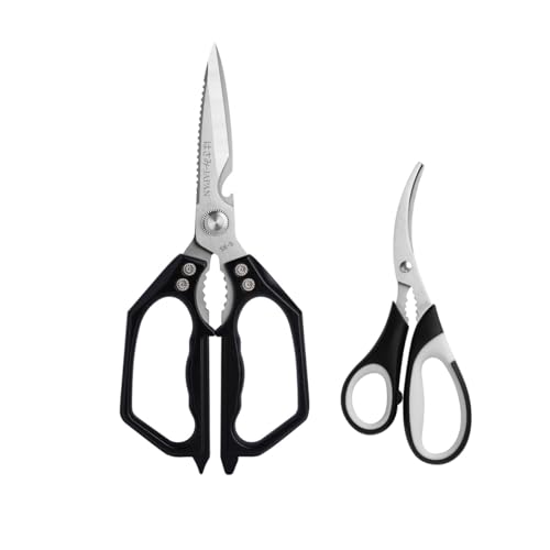 Küchenschere, Heavy Duty Küchenschere Edelstahl Lebensmittelschere Scharfe Kochschere für Fleisch Hühnchen Fisch Nuss Gemüse Kräuter, Flaschenöffner (Schwarz) von pobowlgarls