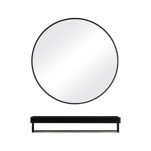 pobowlgarls Runder Spiegel Selbstklebende rahmenlose HD Glas Moderne Spiegelwand, Wandspiegel rund mit schwarz gebürstetem Metallrahmen für Badezimmer, Wohnzimmer, Eingangswand Dekoration (50 x 50) von pobowlgarls
