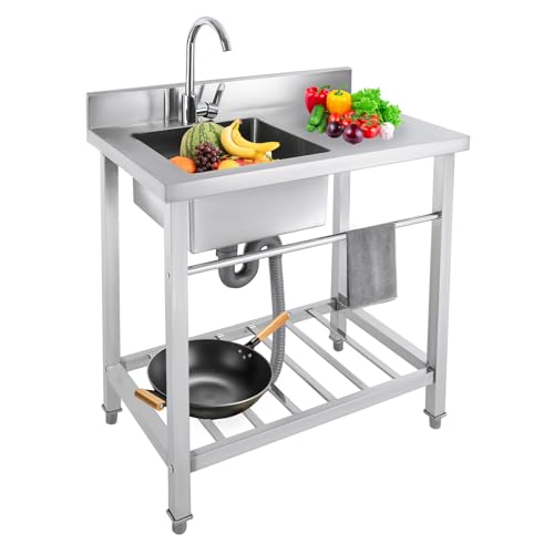 Freistehende Küchenspüle Edelstahl Spültisch, Spüle mit Wasserhahn, Siebeinsatz, Tragfähigkeit 100kg, Verstellbare Füße 3cm, für Küchen, Reinräumen Freistehende Küchenspüle Edelstahl Spültisch, Spüle mit Wasserhahn, Siebeinsatz, Tragfähigkeit 100kg, Verstellbare Füße 3cm, für Küchen, Reinräumen von pochcicou
