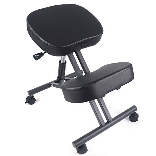 pochcicou Ergonomischer Kniestuhl, Kniehocker mit Rollen, Tragfähigkeit 100 kg, Einstellbare Höhe, Kniestuhl für Zuhause, Büro, Schwarz von pochcicou