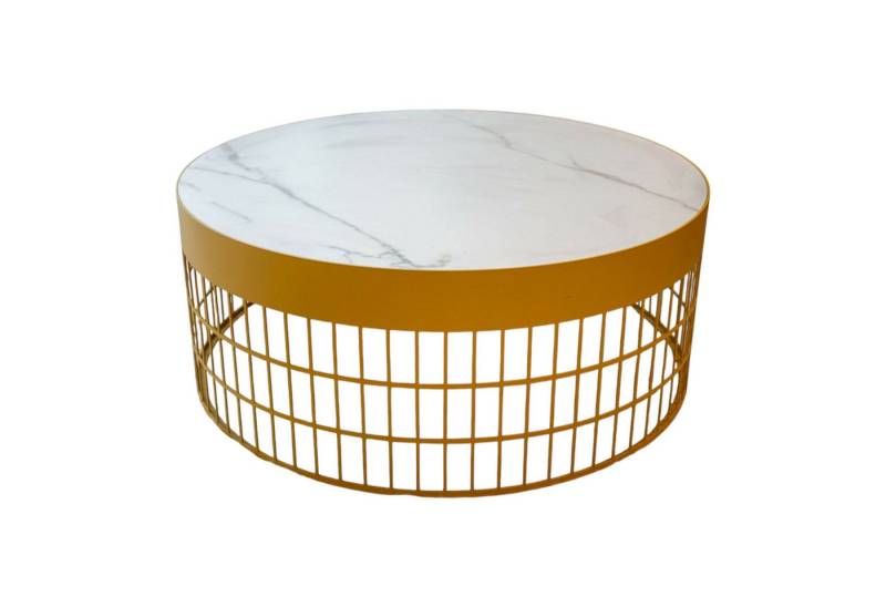 pode Couchtisch Couchtisch Mesh Platte Keramik Weiß Gestell Saffron Gelb von pode