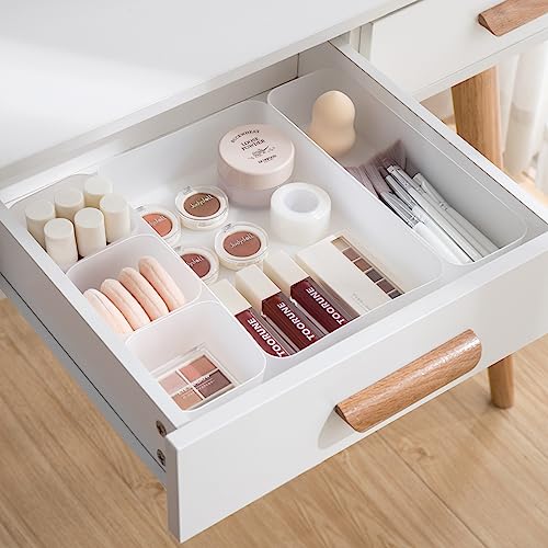 5 Stücke Schubladen Ordnungssystem mit 3 Größen, Mattiert Kunststoff, Schminktisch Organizer Einsetzbar für Makeup, Küchen, Bad, Büro von poeland