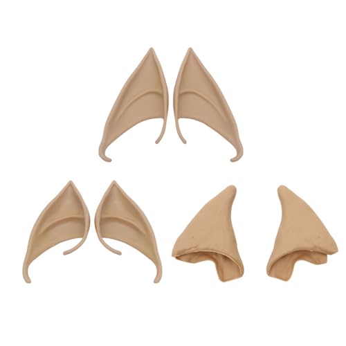 pofluany Devil Elf Ear Accessories Cosplay Tips 3 Pairs Rubber Ears Role-playing Decorative for Fairy Pixie Soft Pointed Anime Party Dress Up Costume Khaki von pofluany