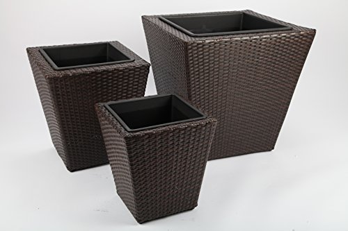 point-garden 3 Blumenkübel Pflanzkübel Pflanzgefäß Blumentopf Polyrattan H 53+43+34cm von point-garden