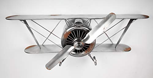 point home Design-Wandschmuck Flugzeug aus Metall, Retro, Silber, 47cm von point home