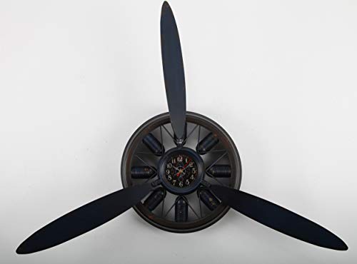 point home Design-Wanduhr Flugzeug-Propeller aus Metall, Retro, blau, 79cm von point home