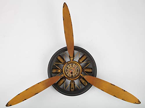 point home Design-Wanduhr Flugzeug-Propeller aus Metall, Retro, gelb, 79cm von point home