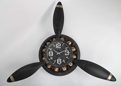 point home Design-Wanduhr Flugzeug-Propeller aus Metall, Retro, schwarz, 118cm von point home