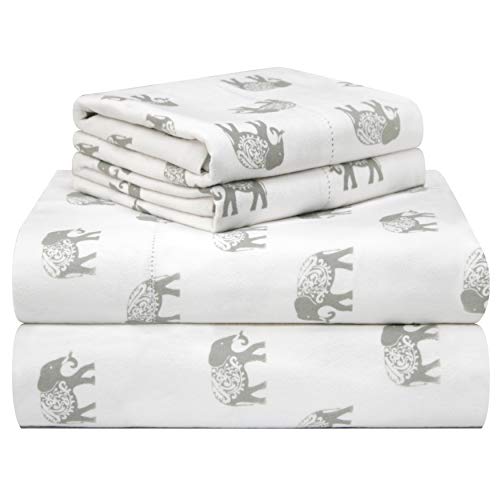 pointehaven 180 g/m², samtiges Gefühl, luxuriöses Baumwollflanell-Bettwäsche-Set, Queen-Size-Bett, Elefant von pointehaven